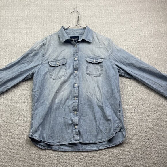 American Eagle Men Size L Denim Long Sleeve Jean Button Up Shirt Western Cowboy - Picture 6 of 13